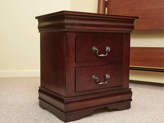 Dark Cherry Louis Phillip Style 2 Drawer Nightstand