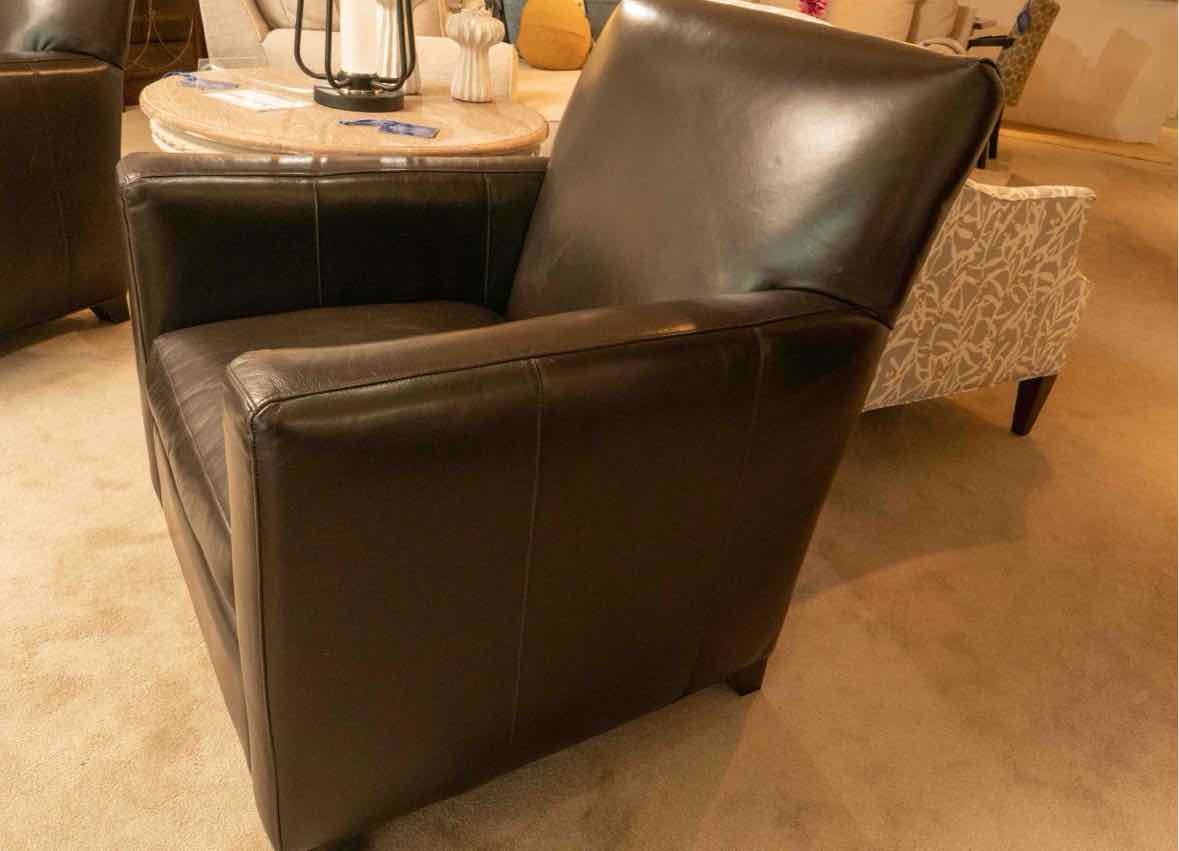Pair of Crate & Barrel Espresso  Leather Briarwood Arm  Chairs