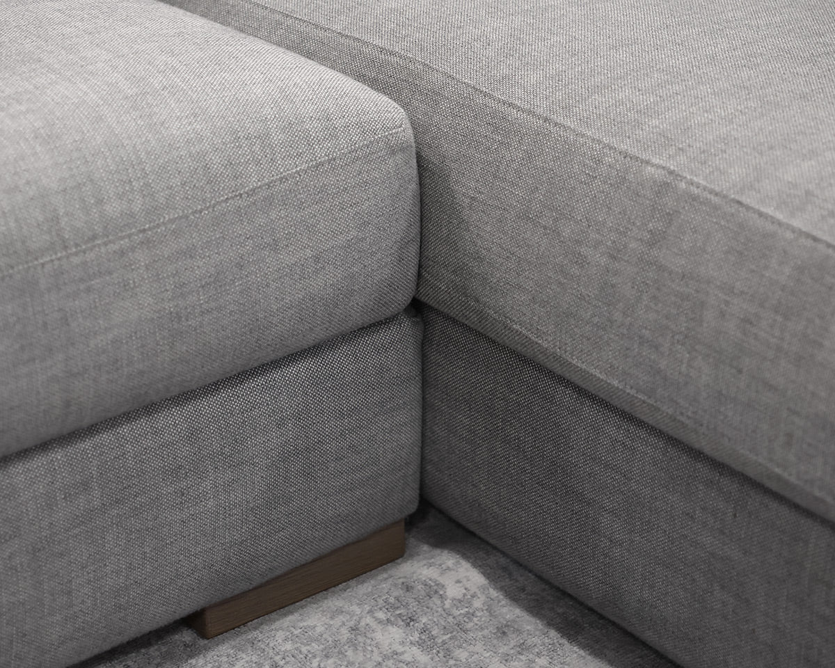 RH Modena Track-Arm Bench Cushion Right Arm Luxe L-Sectional in Grey Linen