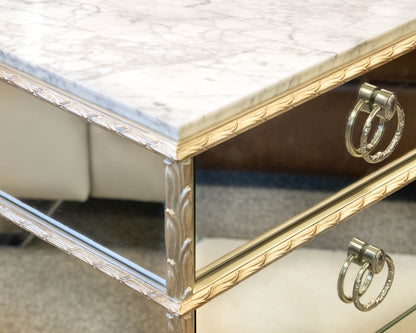 Caracole 3 Drawer Mirrored  Carrara  Marble Top Nightstand
