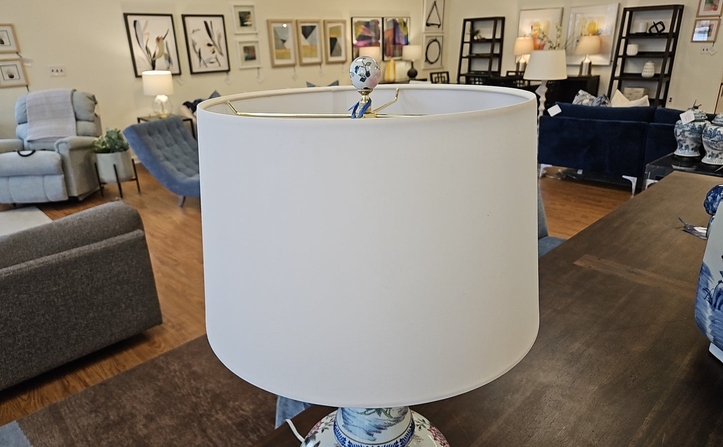 Porcelain Floral Long Neck Vase Lamp