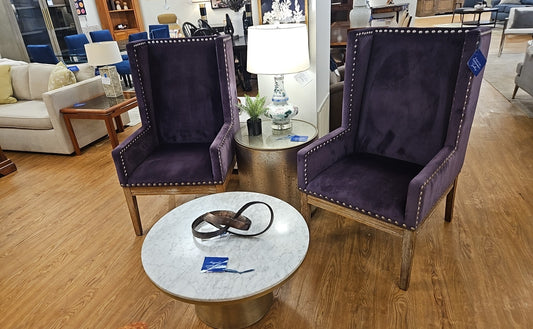 Pair of Purple Velvet Highback Chairs