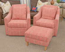 Pair of Swivel Chairs in Red & White Vine Upholstery