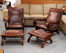 Pair of Antique Leather Chairs w/ Ottomans