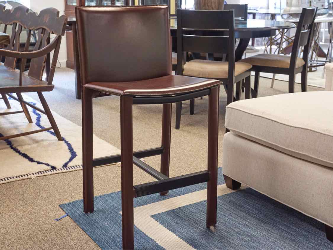 Set of 2 Filippo Sibau & Co Brown Leather Wrapped Counter  Stools