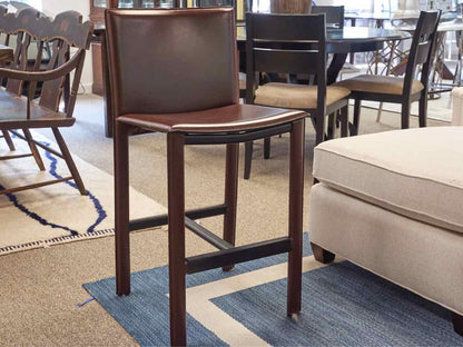 Set of 2 Filippo Sibau & Co Brown Leather Wrapped Counter  Stools