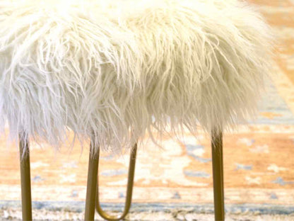Ivory Faux Fur Stool