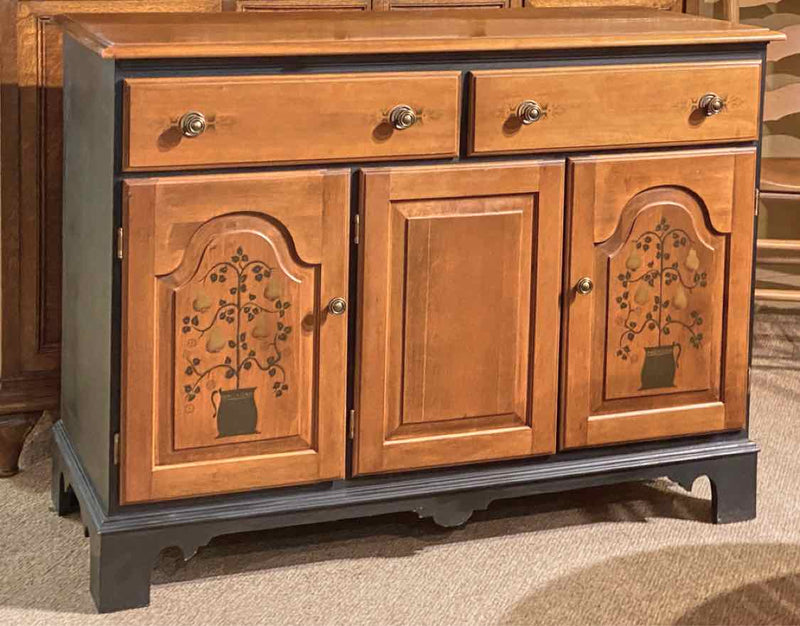 Hitchcock Maple Black Finish Sides  Stencil Accents 2 Drawer 3 Door Server
