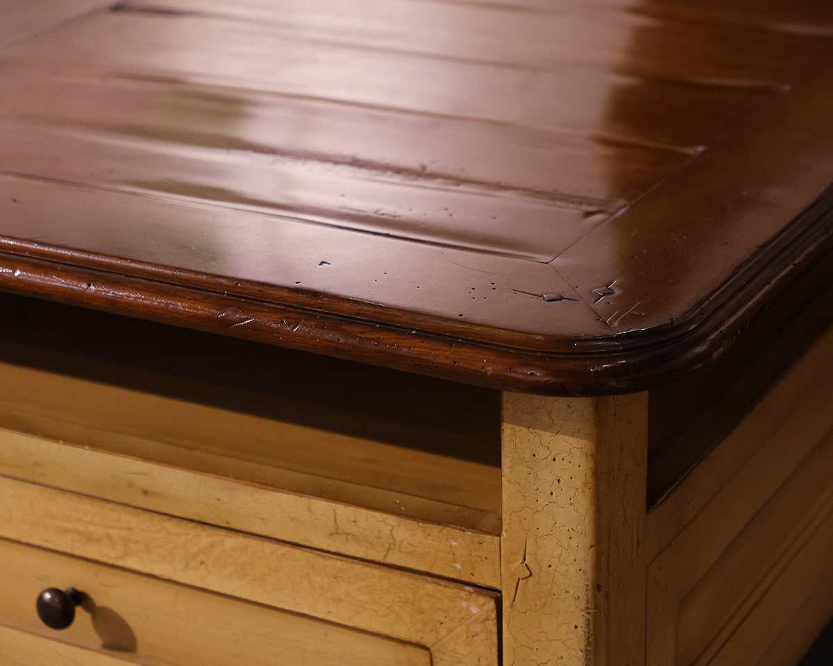 Lillian August French Country Cocktail Table in Ochre with Natural Finish Top