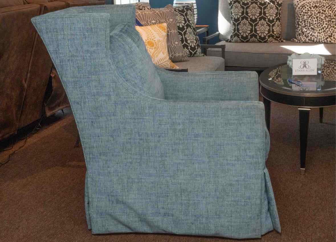 Pair Lee Industries Wing Back Swivel Skirted  Chairs & Ottoman