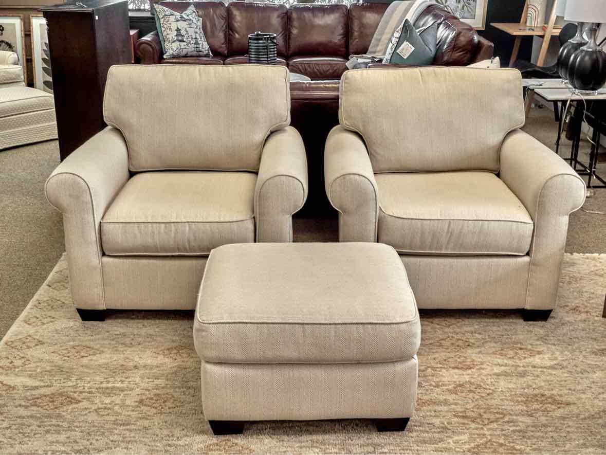 Pottery Barn Pair of Chairs w/ Matching Ottoman