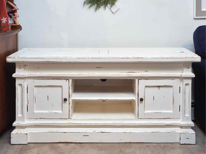 Cream Distressed Finish Media Furniture with 2 Doors