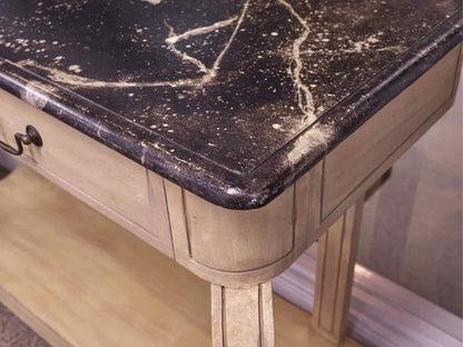 Scrolled Base Console in Antique Yellow with Black Faux Marble Top