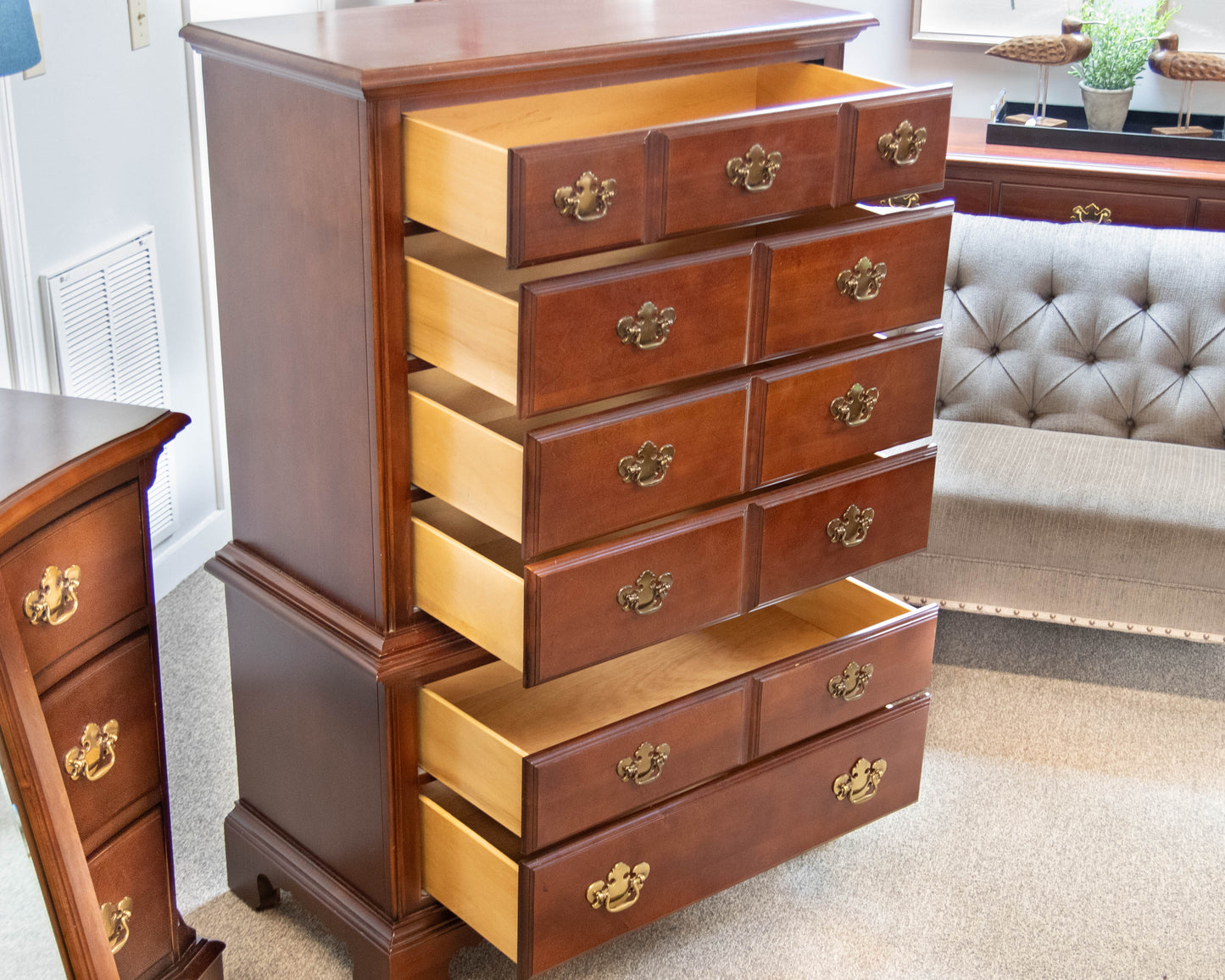 American Drew Tall Chest in Cherry with Chippendale Brass Pulls