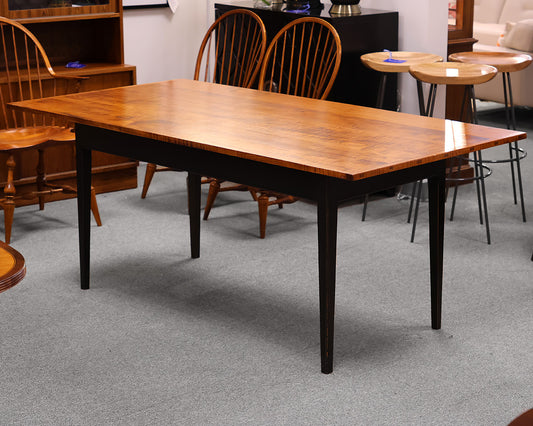 DR Dimes Extending Farm Table with Tiger Maple Top on Black Crackle Finish Base