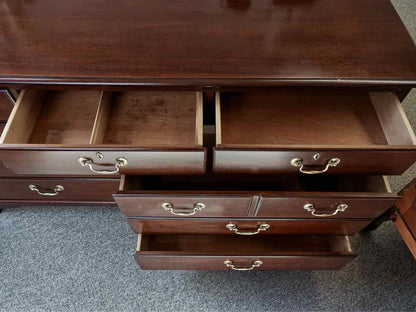 Drexel Mahogany 7 Drawer Triple Dresser with Brass Chippendale Handle Pulls