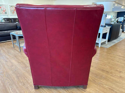 Ethan Allen Crimson Leather Arm Chair & Ottoman