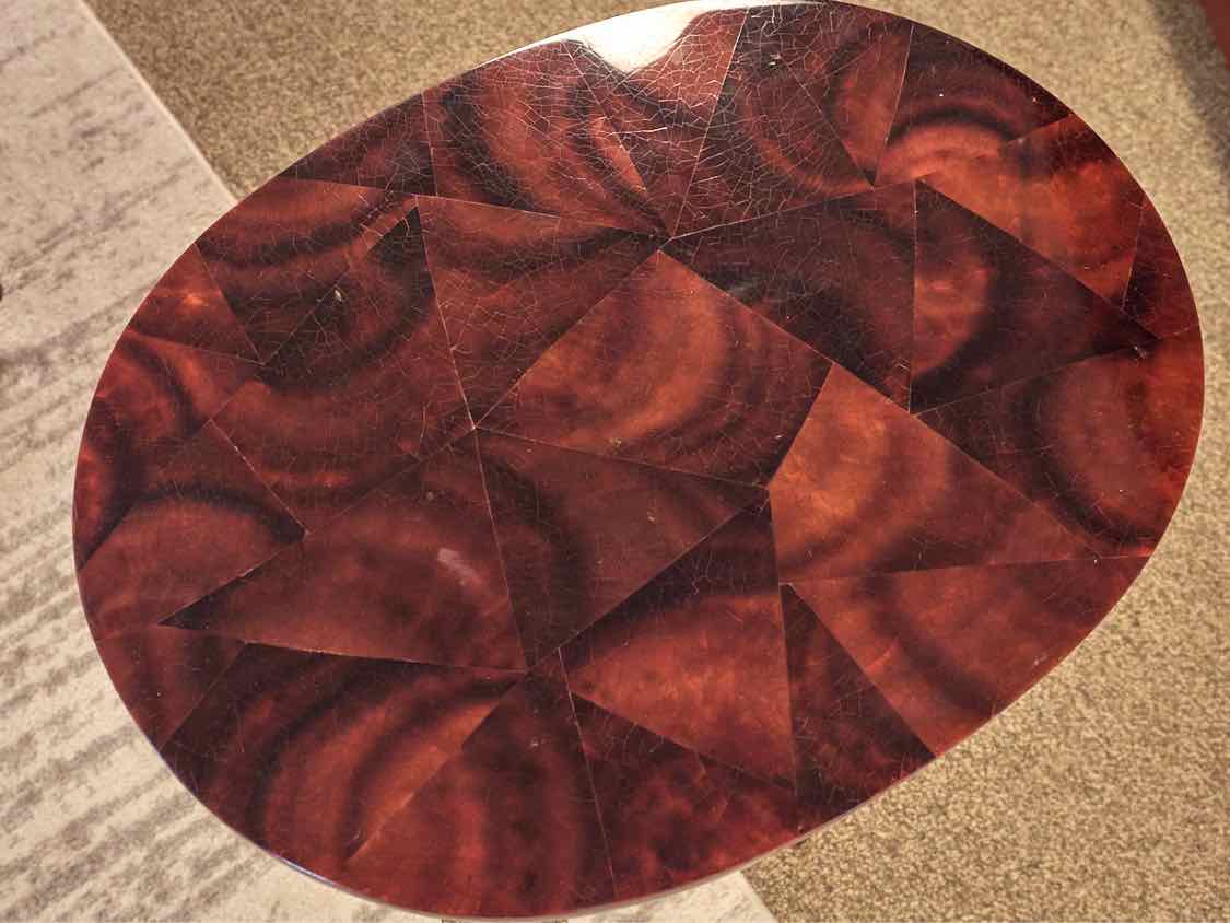 Ethan Allen Oval Metal & Mahogany Side Table