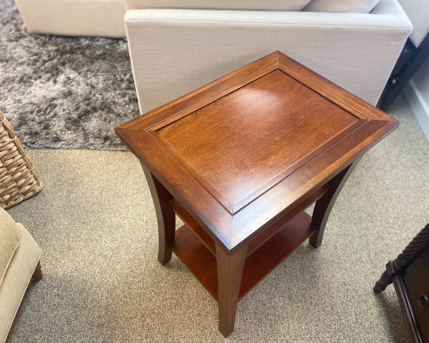 Cherry Rectangular Side Table with Two Shelves