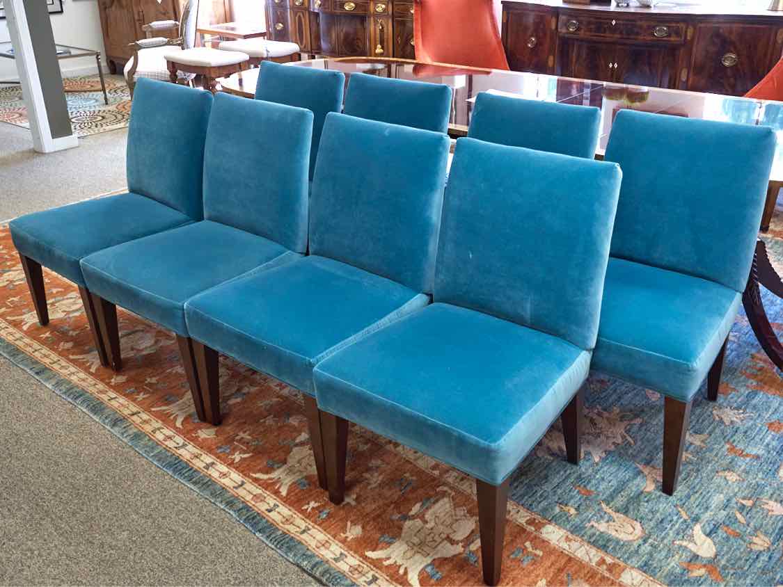 Set of 8 Lee Aqua  Blue Performance Fabric  Dining Side Chairs
