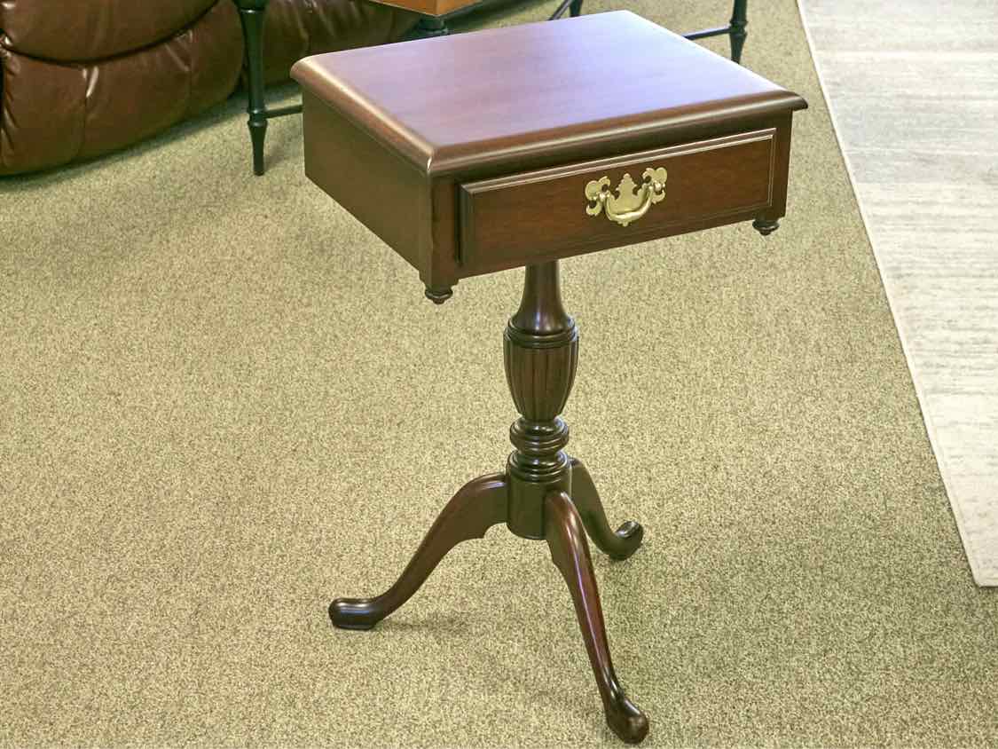 Single Drawer Mahogany Side Table on Pedestal Base