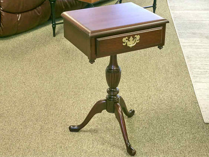 Single Drawer Mahogany Side Table on Pedestal Base