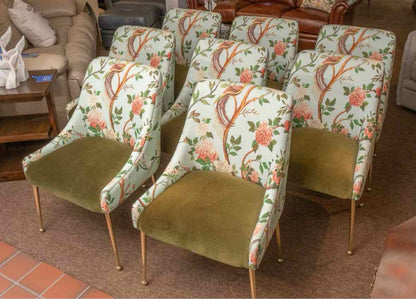Set of (8) Anthropologie'Havenview ' Elowen Teal Floral  Dining Chairs