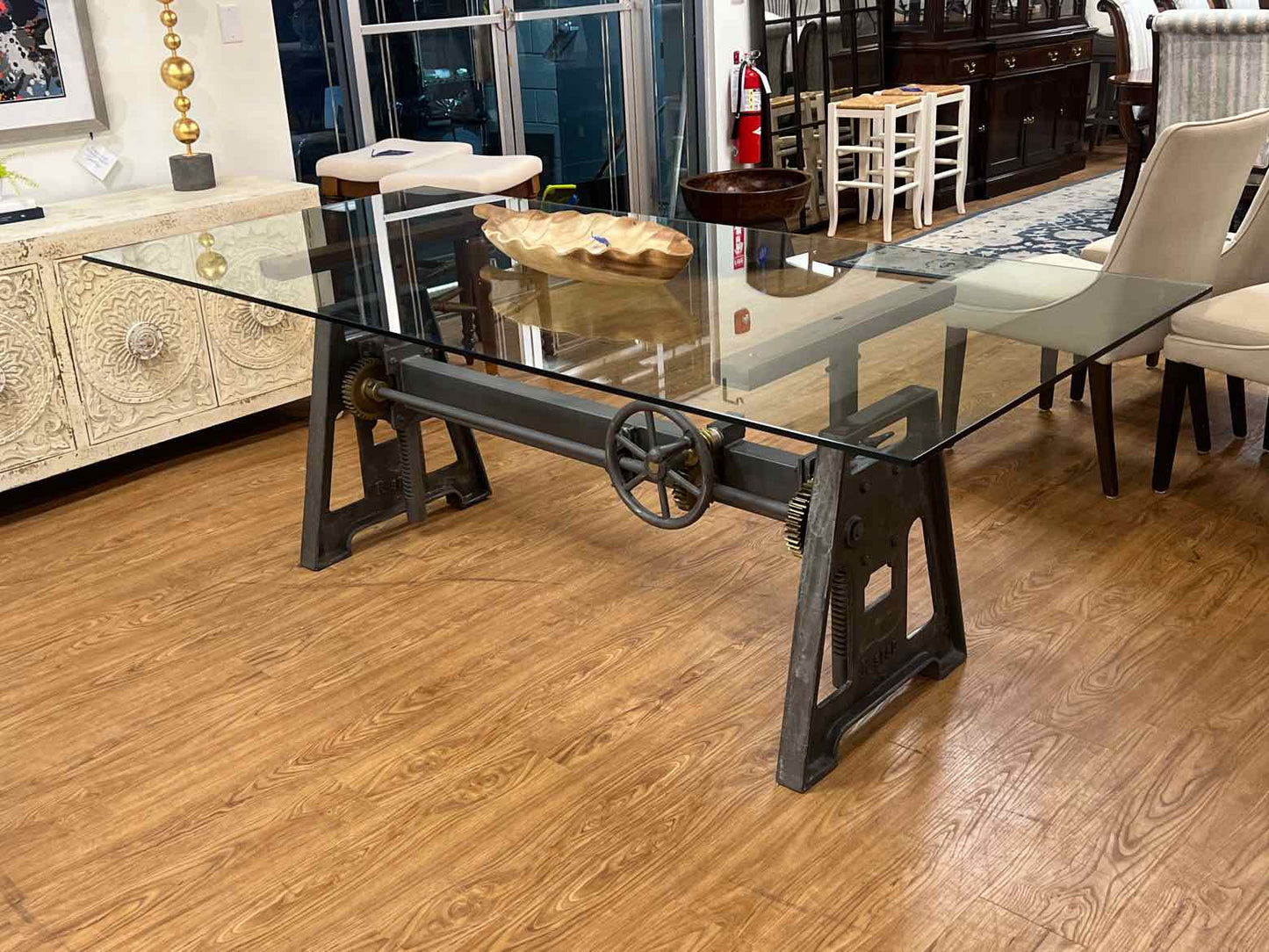 Arhaus Large Crank Industrial Desk w/ Glass Top