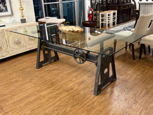 Arhaus Large Crank Industrial Desk w/ Glass Top