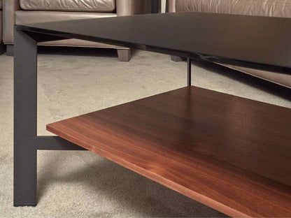 Circle Furniture  Metal & Glass Lower Wooden Shelf Cocktail Table