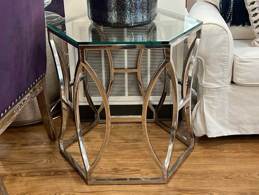 Chrome & Glass Hexagonal Side Table