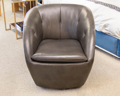 Pair Of Swivel Base Vegan Leather Mocha Chairs