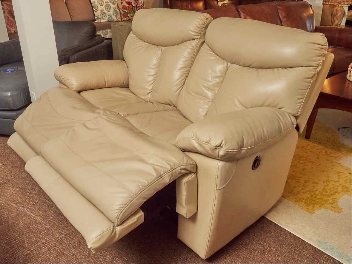 Sand Leather Power Loveseat