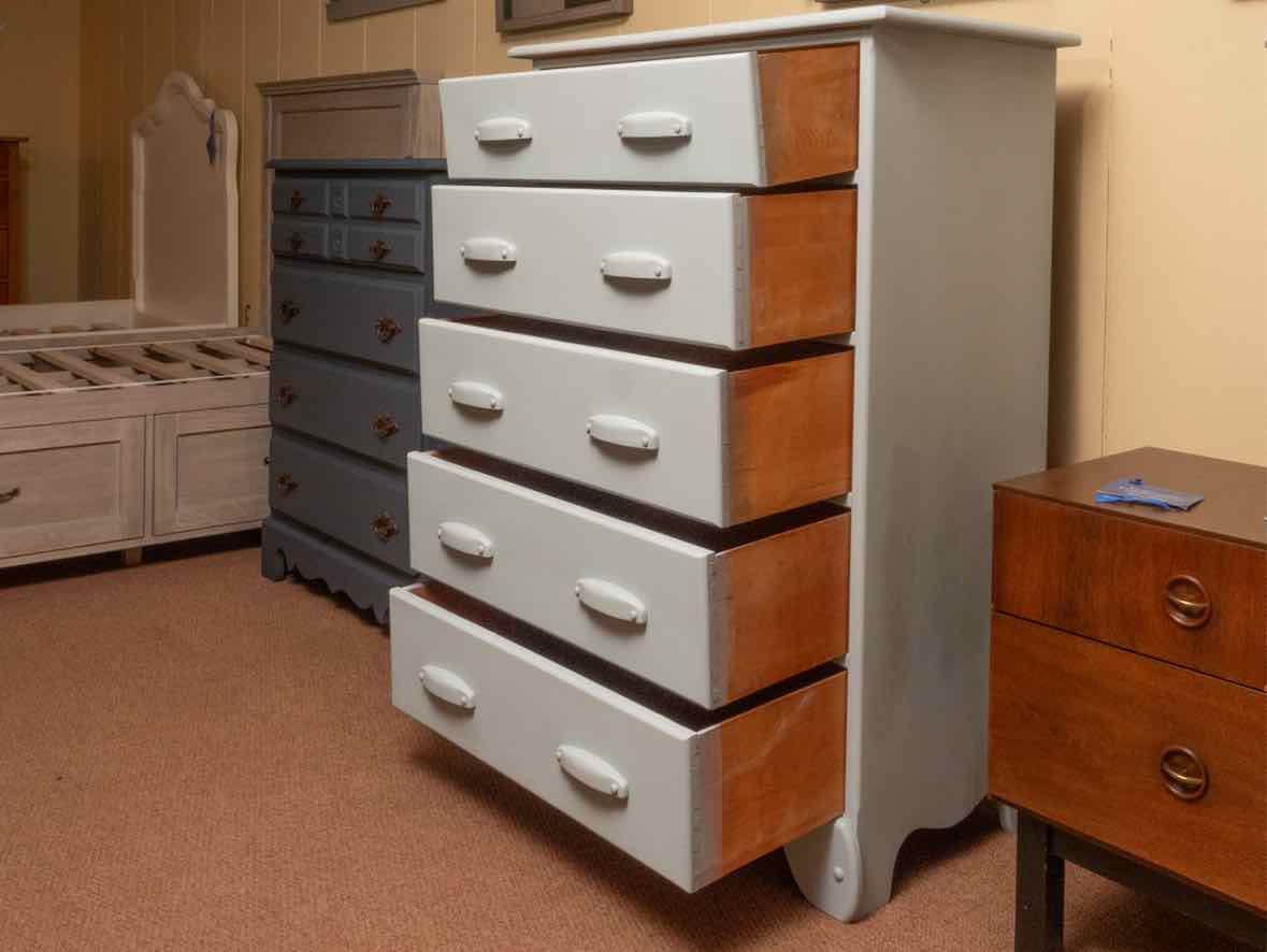 Solid Maple 5 Drawer With Wooden Knobs In Fog Blue Finish Chest