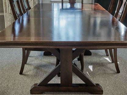 Thomasville Trestle Dining Table in Dark Finish & Set of 8 Matching Chairs
