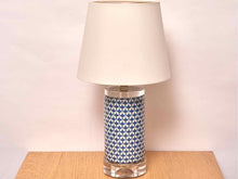 Blue & White Fishscale Table Lamp with Empire Off-White Clip-on Shade