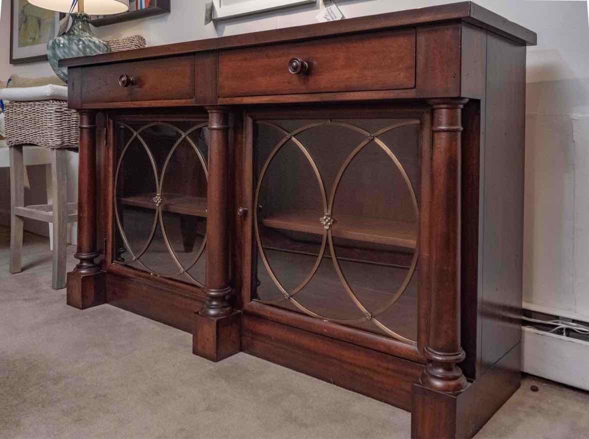 Hickory Chair Inc Cherry 2 Drawer 2 Glass Door Brass Inserts Console