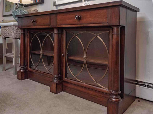 Hickory Chair Inc Cherry 2 Drawer 2 Glass Door Brass Inserts Console