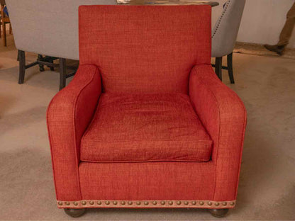 Pair Of Art Deco Style Persimmon Club Chairs With Nailhead Accent