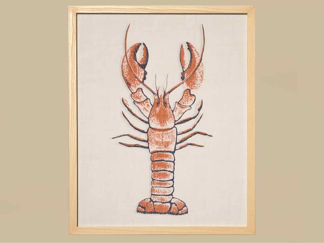 Framed Giclee:  "Coral Lobster on White Linen"