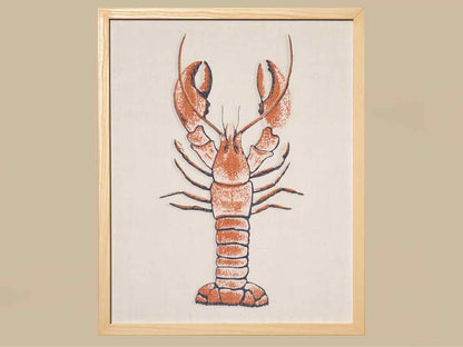 Framed Giclee:  "Coral Lobster on White Linen"
