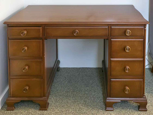 Mahogany 8 Drawer Desk with Wood Knobs