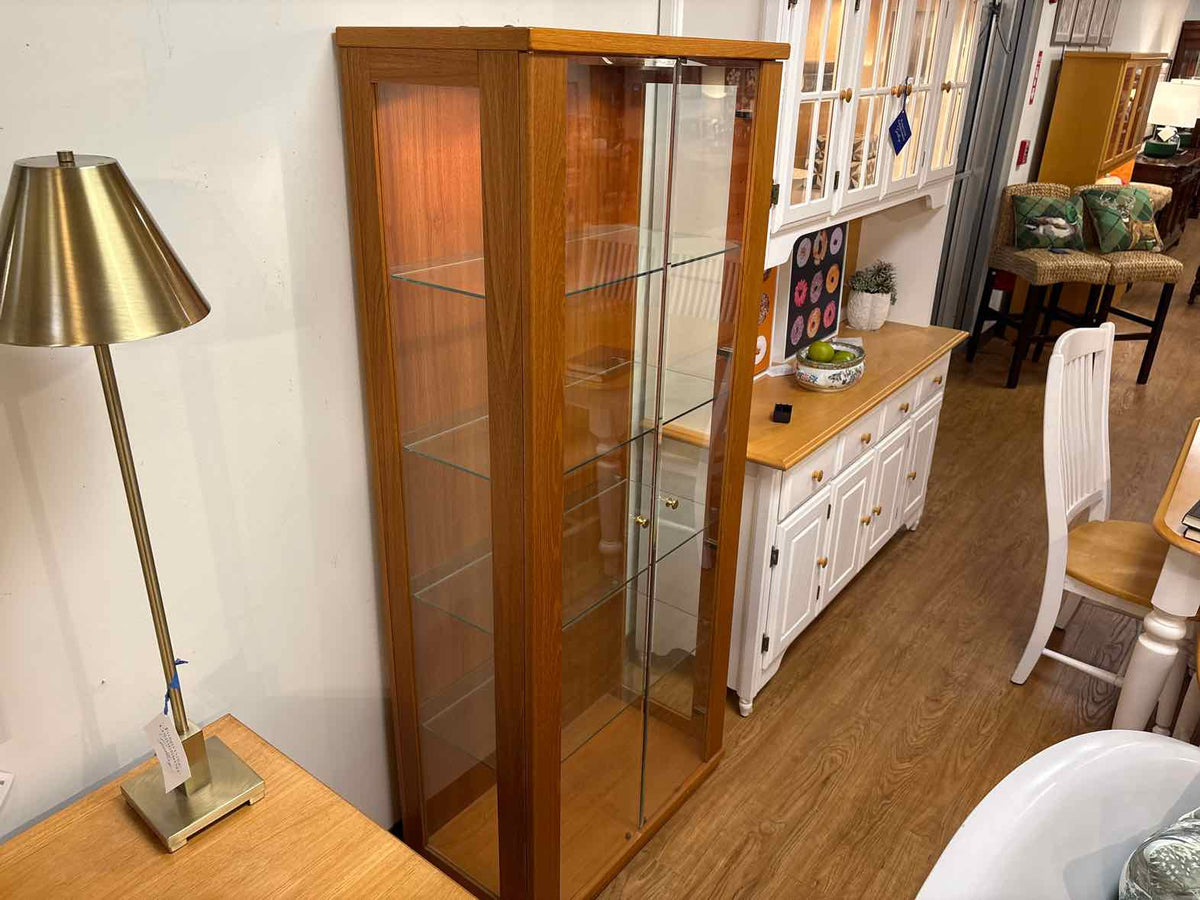 Lighted Teak Display Cabinet