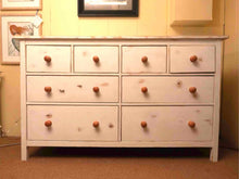Distressed White Finish Natural Knobs 8 Drawer Dresser