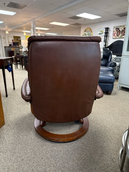 Scandinavian Style Brown Leather Reclining Chair with Ottoman
