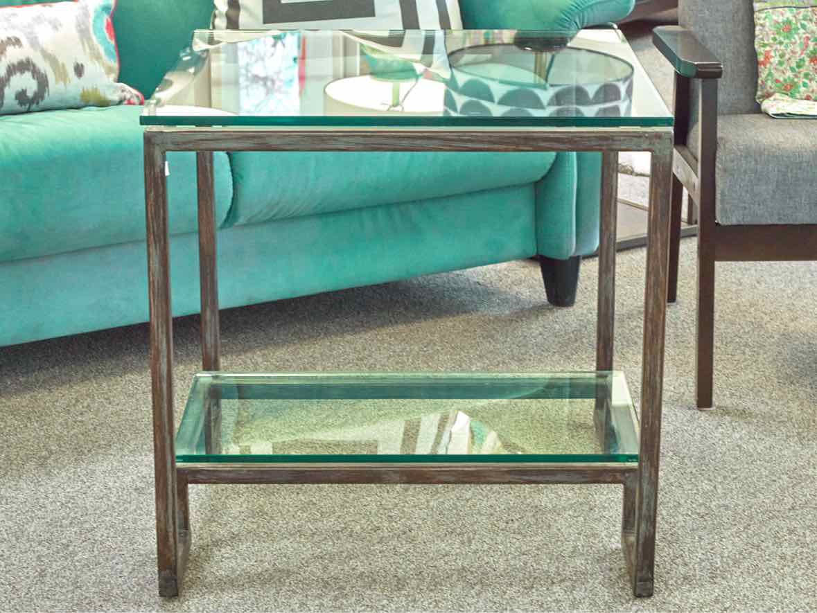Square Glass Top Side Table with Rustic Pewter Metal Base