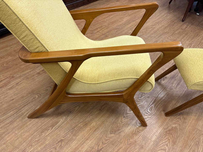 MCM-Style Teak Lounge Chair and Matching Ottoman