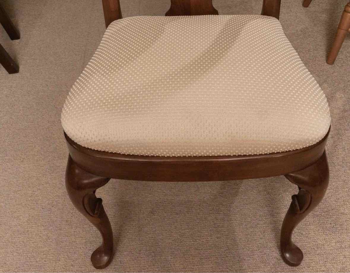 Set Of 6 Cherry Chippendale Style Custom Upholstered Seats Dining Chairs