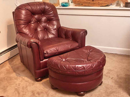 Bradington Young Reclining Back 'Burgundy Wine' Tufted Leather  Chair & Ottoman