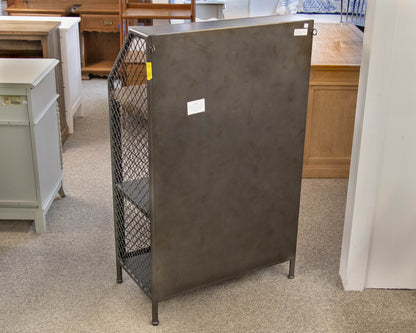 Industrial Bar Cabinet in Steel Mesh with Plank Reclaimed Wood Top